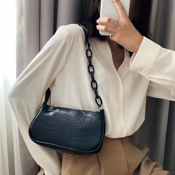 Новая дизайнерская роскошная женская сумка из искусственной кожи с крокодиловым узором, сумка для подмышек, женская сумка на цепочке, модная сумка для покупок