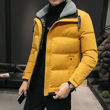 Новая зимняя мужская мода, Корейский шерстяной воротник, Молодое теплое короткое пальто для хлеба, Хлопковая стеганая куртка для мальчика-студента