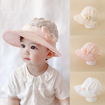 Новорожденная детская шляпа Для маленьких девочек Регулируемая шляпа принцессы с кружевным бантом, капот для младенцев, детская солнцезащитная кепка, летние кепки для малышей 0-3 лет