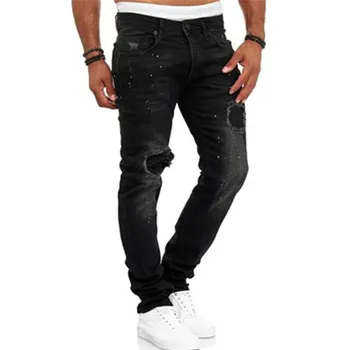 Новые джинсы, мужские джинсы с нашивками, эластичные повседневные мужские брюки, модные джинсы с дырками для мужчин, трендовые брюки-карандаш