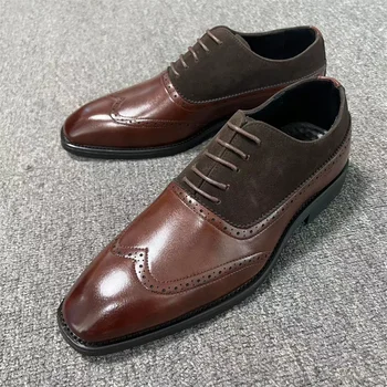 Новые мужские туфли-оксфорды коричневого, черного цвета, деловые модельные туфли ручной работы на шнуровке с круглым носком, бесплатная доставка, размер 38-46
