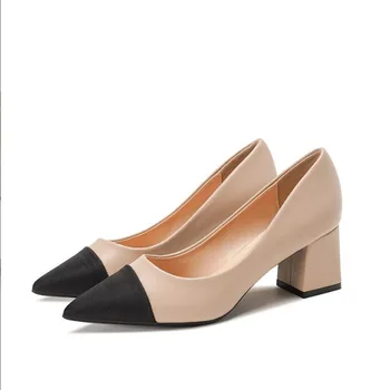 Новые поступления, весенние Черные туфли-лодочки абрикосового цвета, свадебные туфли на шнуровке с острым носком и бусинами, французские женские туфли на высоком каблуке 5 см, размер 34-40