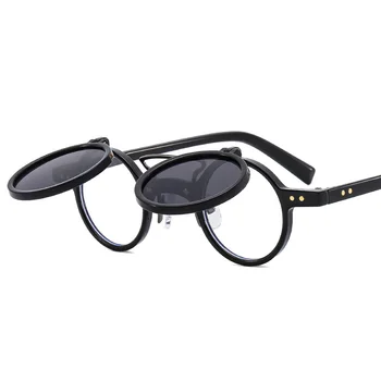Новые солнцезащитные очки с двойной раскладушкой в европейском и американском стиле в стиле панк в круглой оправе, мужские и женские трендовые солнцезащитные очки с индивидуальностью