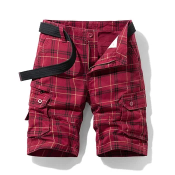 Новые хлопковые летние мужские шорты, повседневная спортивная рабочая одежда, пятиточечные брюки, простые клетчатые облегающие брюки, брюки с множеством карманов