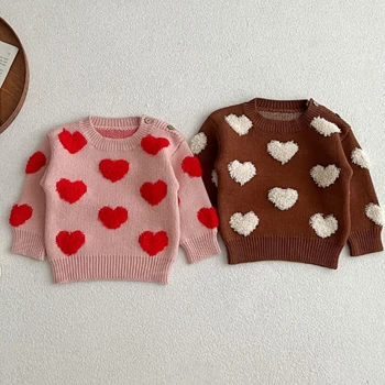 Новый вязаный свитер HoneyCherry для маленьких девочек, милый объемный жаккардовый свитер с надписью Love, топы, одежда для девочек