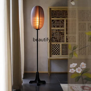 Новый китайский стиль, гостиная, Прикроватная лампа для спальни, массив дерева, Ретро Вертикальный Древний торшер Дзен