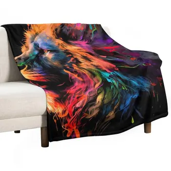 Новый художественный лев в абстрактных цветах, покрывало, Милое одеяло, мягкие постельные одеяла, одеяло для пикника, красивые одеяла