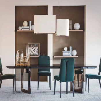 Обеденный стол Nordic Light с роскошной столешницей из натурального мрамора Прямоугольный из нержавеющей стали, изготовленный по индивидуальному заказу из итальянской мебели