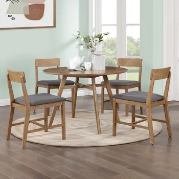 Обеденный стул из дерева Mainstays 4 шт., цвет грецкого ореха, обивка сиденья из серой ткани, в комплекте 4 стула