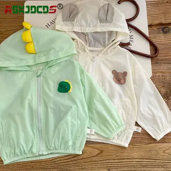 Одежда Легкий топ, мультяшная рубашка с кондиционером Для детей 0-6 лет, Милая куртка с капюшоном для маленьких мальчиков и девочек, лето