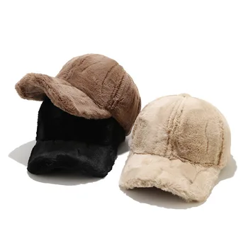 Однотонная Пушистая бейсболка для мужчин и женщин, Зимняя толстая Плюшевая Остроконечная шапка из искусственного меха, шапки с утиным язычком, Теплая шапочка для защиты ушей.