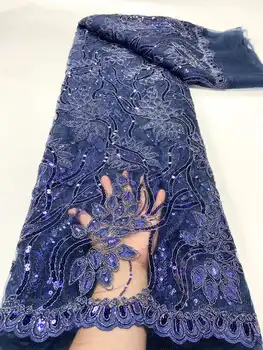 Оптовая продажа высококачественной африканской голубой кружевной ткани с 3D блестками, материал для свадебной вечеринки, вышивка, французская кружевная ткань, шитье своими руками