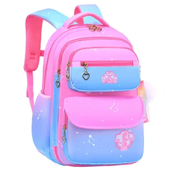 Ортопедический школьный рюкзак для девочек начальных классов Градиентного цвета 1-3-6 Классы Для детей Рюкзак Большой емкости Студенческий рюкзак