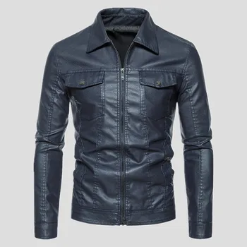 Осенние трендовые пальто 2023 года, мужской Новый стиль, Тонкий мотоциклетный кожаный жакет с воротником-стойкой, мужская куртка из искусственной кожи M-5XL