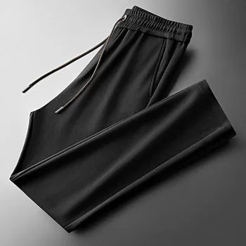 Осенние трикотажные повседневные брюки с вышивкой премиум-класса, мужские деловые брюки-стрейч, маленькие прямые брюки
