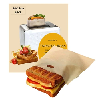 Пакеты для тостеров 6шт, Многоразовые Пакеты для сэндвичей с антипригарным покрытием, Пакеты для тостеров с сыром на гриле, Пакеты для микроволновой печи, Инструменты для выпечки, Кухня