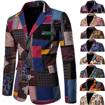 Пиджак с принтом в африканском стиле, блейзер, мужской однобортный повседневный приталенный пиджак с пуговицами, этнический пиджак-блейзер