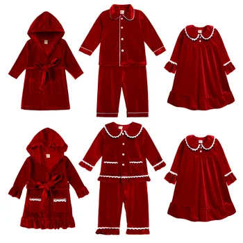 Пижамы Christmas Essential Kids Для маленьких девочек и мальчиков, пижамы из красного бархата, кардиган с длинным рукавом и капюшоном, пальто, Верхняя одежда для малышей