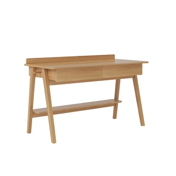 Письменный стол, письменный стол с массивной деревянной ножкой, спальня, простая прикроватная тумбочка
