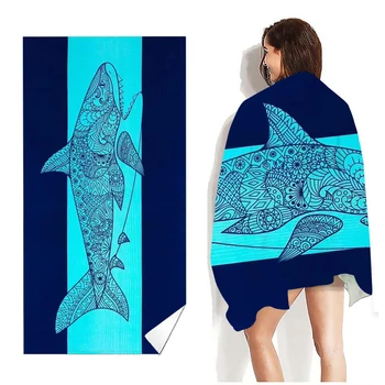 Пляжное полотенце Blue Shark Ocean Life Быстросохнущее Мягкое банное полотенце из микрофибры для детей и взрослых, Пляжный коврик, Портативное полотенце, одеяло, подарок