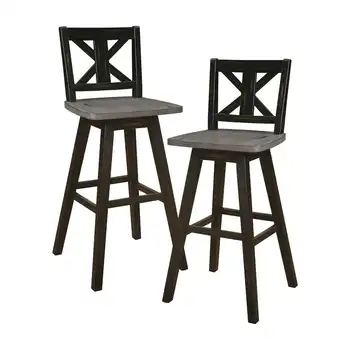 Поворотный барный стул для паба (комплект из 2-х), черный/серый