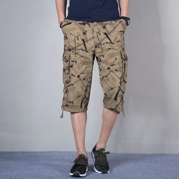 Повседневные хлопковые шорты-карго большой длины, мужские летние камуфляжные укороченные брюки, бриджи в стиле хип-хоп с несколькими карманами, армейские шорты в стиле милитари