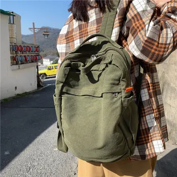 Повседневный холщовый рюкзак для школьных книг для подростков большой емкости, женский дорожный хлопковый вместительный рюкзак для ноутбука, Армейский зеленый рюкзак на каждый день