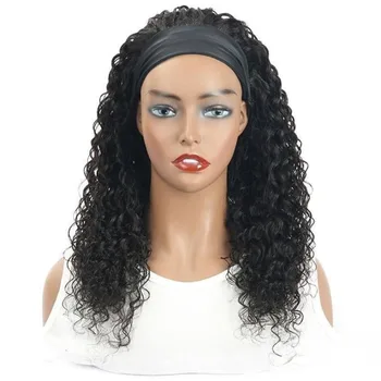 Повязка на голову, кудрявый парик из человеческих волос, черный боб, искусственные парики машинного производства для чернокожих женщин, бесклеевые парики, готовые к ежедневному ношению плотностью 180%