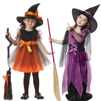Подростки, маленькие девочки, костюм Ведьмы для косплея, детский Хэллоуин, Пурим, Карнавальная вечеринка, косплей, Маскарадный костюм, реквизит для вечеринки, нарядная одежда, шляпа