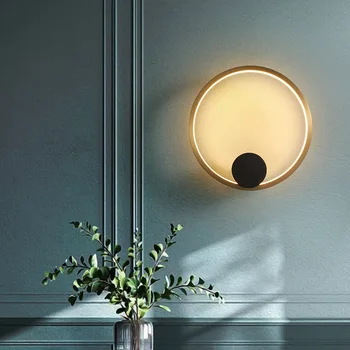 Полностью медный светодиодный настенный светильник для гостиной, роскошный современный простой круглый коридор, настенный телевизор, минималистский дизайнерский светильник, спальня
