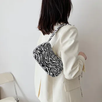 Популярная холщовая женская сумочка с принтом подмышек, маленькая сумочка для женщин, повседневный дизайн, модная простая сумка на плечо в стиле ретро подмышками.