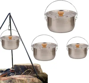 Походная посуда, легкие кастрюли 3 размера с сумкой для хранения | 3 походные кастрюли Посуда для приготовления пищи на открытом воздухе и пеших прогулок, Cam