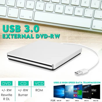 Привод Загрузки Со Слотом USB 3.0 Внешний DVD-плеер CD/DVD RW Burner Writer Recorder Superdrive для Портативных ПК/мини-ПК Apple Macbook iMac