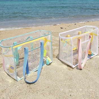 Простая летняя сумка для хранения плавания из ПВХ Кремового цвета Большой емкости, Прозрачная Водонепроницаемая пляжная сумка, сумка для стирки на одно плечо
