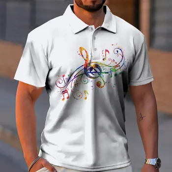 Простая мужская рубашка поло с 3D однотонным музыкальным принтом, мужская одежда, летние повседневные Свободные рубашки оверсайз с короткими рукавами, уличные топы