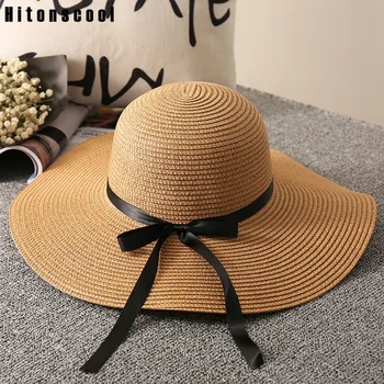 простая складная Соломенная шляпа с широкими полями для девочек, солнцезащитная шляпа, Пляжная женская летняя шляпа, Дорожная кепка с защитой от ультрафиолета, женская кепка
