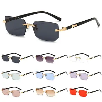 Прямоугольные солнцезащитные очки без оправы с защитой UV400, ретро-оттенки Y2K, Очки для женщин и мужчин