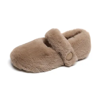 Размер 35-43 Женская зимняя обувь на плоской подошве с круглым носком на флисовой подкладке, искусственный мех