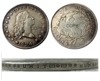 Распущенные волосы 1794 долларов США, монета-копия с серебряным покрытием в долларовом эквиваленте