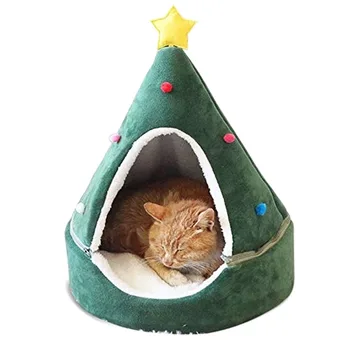 Рождественская Елка с рисунком Домик для домашних животных Дом Рождественская Кошка Собака Пещера Кровать Гнездо для маленьких Средних собак Кошек
