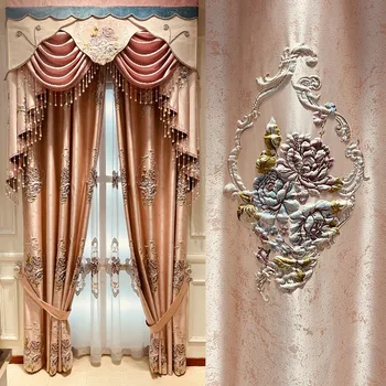 Розовый Европейский Ретро-дворец для девочек, вышитые шторы, Рельефные Жаккардовые шторы для гостиной, столовой, спальни с высоким затемнением