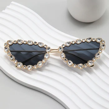 Роскошные Солнцезащитные очки с бриллиантами и бабочками, Женские Брендовые Дизайнерские Блестящие Кристаллы, Винтажные Солнцезащитные очки 