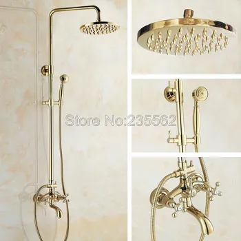 Роскошный Золотой Латунный 8-дюймовый Смеситель для тропического душа в ванной комнате с ручным душем, поворотный Носик, смеситель для ванны Lgf442
