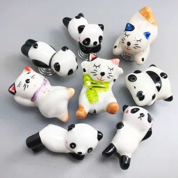 Ручки дверцы шкафа в форме милого кота, панды и Медведя, Ручка ящика комода для детской комнаты Тянет Керамическую Мебельную ручку