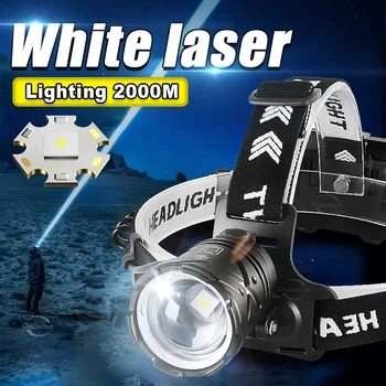 Самая мощная светодиодная фара, белая лазерная перезаряжаемая фара, дальнобойность 2000 м, мощный головной фонарик XHP90, головной фонарь, фонарь