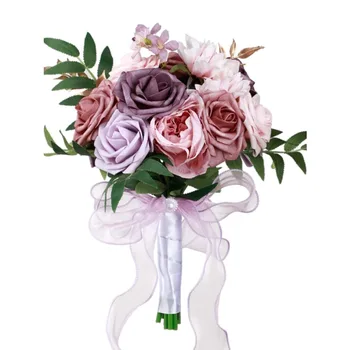 Свадебные букеты из искусственных цветов для невесты, Букет роз с шелковой лентой, Декор для дома на День Святого Валентина