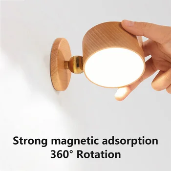 Светодиодный ночник Настольная лампа USB Деревянный настенный светильник с сенсорным затемнением Защита глаз прикроватная настольная лампа Вращающийся на 360 ° светодиодный настенный светильник