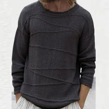 Свободные свитера для отдыха с длинным рукавом и круглым вырезом, мужские осенние винтажные однотонные вязаные пуловеры, топы, мужские повседневные вязаные свитера, джемперы