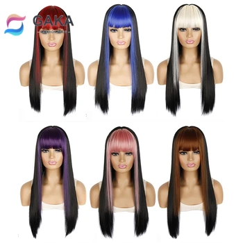 Синтетический парик GAKA, окрашенный отбеливателем, двойные бакенбарды, длинные прямые волосы с бахромой, подходящие для ежедневных женских ролевых игр