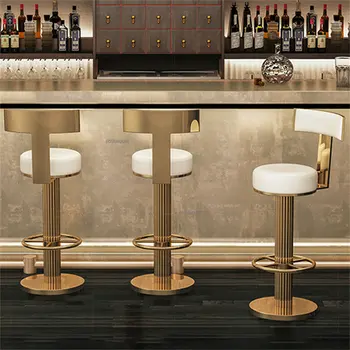 Скандинавский барный стул из нержавеющей стали Домашний свет Роскошная кухонная мебель Барный стул со спинкой для ресторана Высокий барный стул для отеля Золото